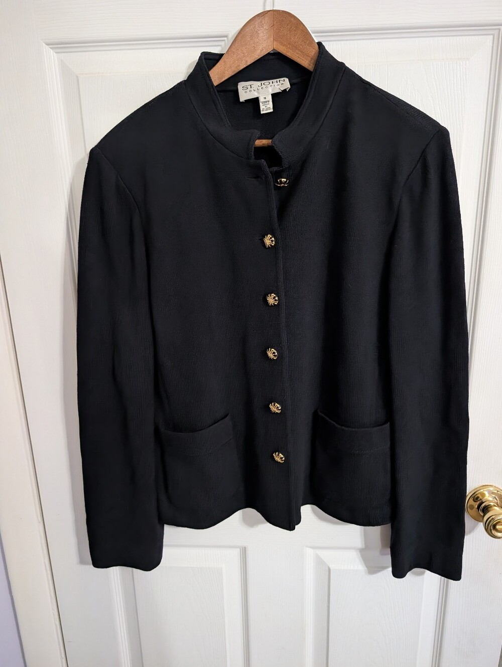 St. John Collection Womens Jacket Blazer Cardigan Sweater Vintage Black Size 16